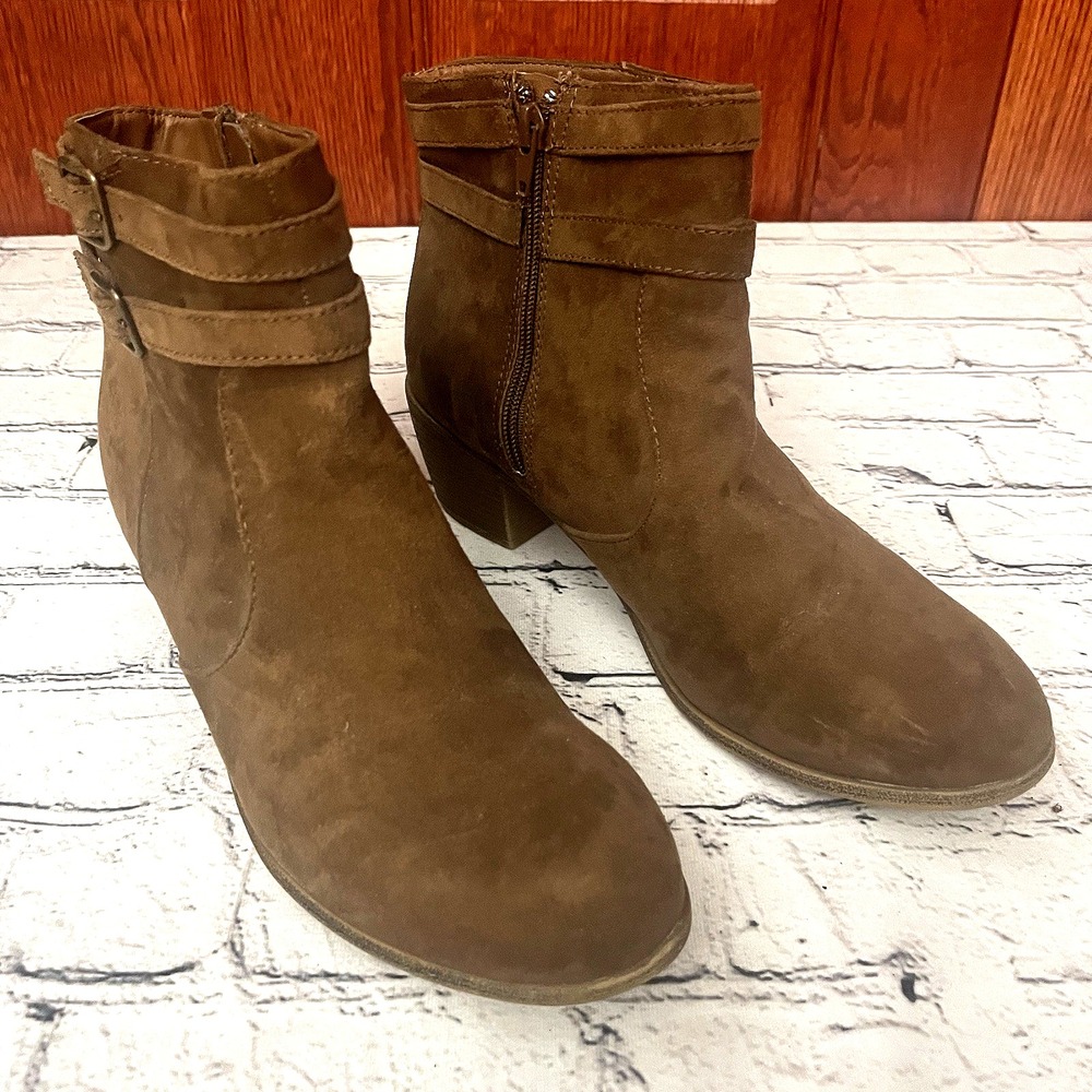American Eagle Brown Ankle Boots Suede Block Heel‎ Womens Size 11